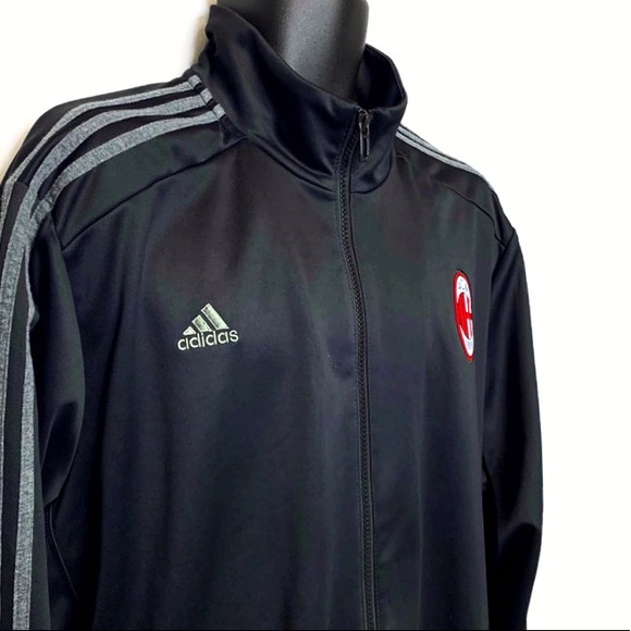 Adidas AC Milan 3 Stripe Track Jacket Black Sz 2XL - Picture 4 of 7